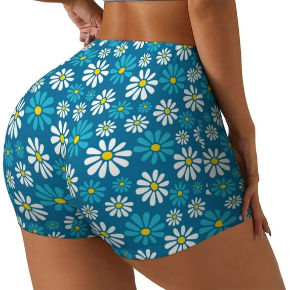 Lsque Daisies Flowers Pattern High Waisted Biker Shorts for Women-Tummy Control Fitness Athletic Workout Running Yoga Gym Shorts,Moisture-Wicking-X-Large