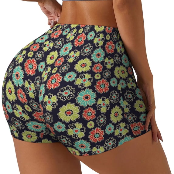 Lsque Daisies Flowers Pattern High Waisted Biker Shorts for Women-Tummy Control Fitness Athletic Workout Running Yoga Gym Shorts,Moisture-Wicking-XX-Large