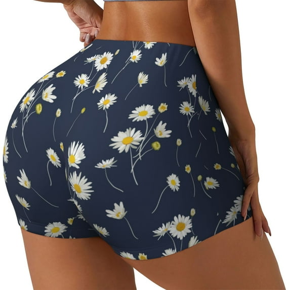 Lsque Daisies Flowers Pattern High Waisted Biker Shorts for Women-Tummy Control Fitness Athletic Workout Running Yoga Gym Shorts,Moisture-Wicking-XX-Large