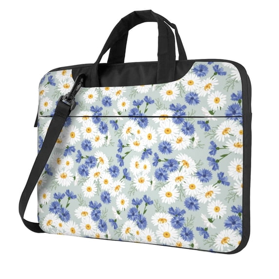 Lsque Daisies Flowers Pattern Laptop Bag – Portable & Slim Single-Shoulder Computer Case with Adjustable Strap, Protective, Lightweight for 13”/14”/15.6” Laptops