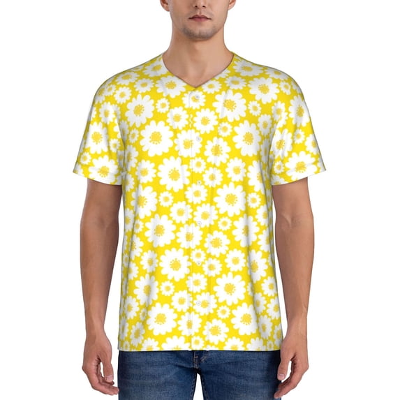 Lsque Daisies Flowers Pattern Mens Polo Golf Shirts Funny Graphics Shorts Sleeve Button Shirts Baseball T-shirt-Large
