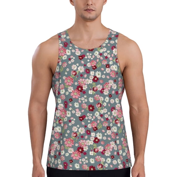 Lsque Daisies Flowers Pattern Mens Tank Tops Muscle Athletic Quick Dry Sleeveless Workout Fitness T Shirts Beach Tank Top, Loose-fit Sleeveless Shirt for Men-Large