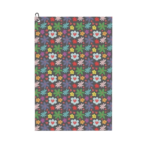 Lsque Daisies Flowers Premium Golf Towel - Ultra Absorbent and Quick Drying Microfiber Towel with Carabiner - Gift for Men -24" X 16"