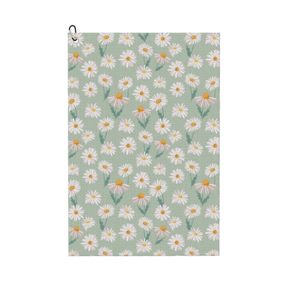 Lsque Daisies Flowers Premium Golf Towel - Ultra Absorbent and Quick Drying Microfiber Towel with Carabiner - Gift for Men -24" X 16"