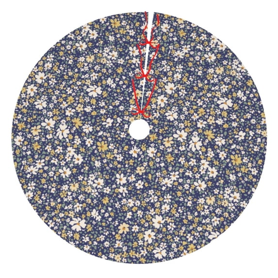Lsque Daisies Flowers Print Christmas Tree Skirt, Tree Skirt with Ties or Velcro, Perfect for Holiday Decorations, Halloween, and New Year-30"