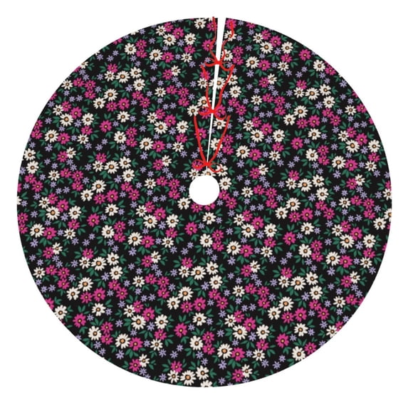 Lsque Daisies Flowers Print Christmas Tree Skirt, Tree Skirt with Ties or Velcro, Perfect for Holiday Decorations, Halloween, and New Year-48"