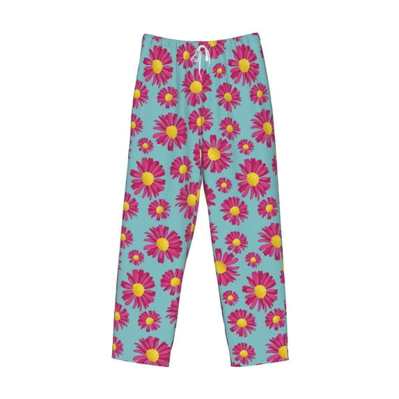 Lsque Daisies Flowers Print Men's Pajama Pants, Lounge Pant - Comfortable Home Wear,Elastic Waistband, Stylish Design-Small