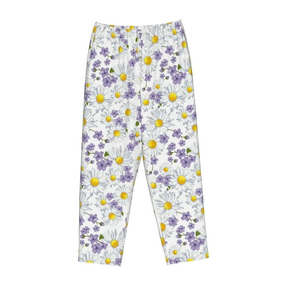 Lsque Daisies Flowers Print Women's Pajama Pants, Lounge Pant - Comfortable Home Wear,Elastic Waistband, Stylish Design-Medium