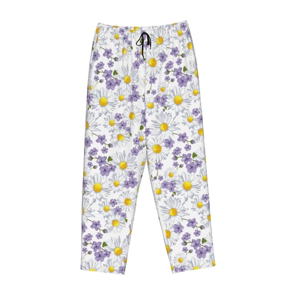 Lsque Daisies Flowers Print Women's Pajama Pants, Lounge Pant - Comfortable Home Wear,Elastic Waistband, Stylish Design-Small