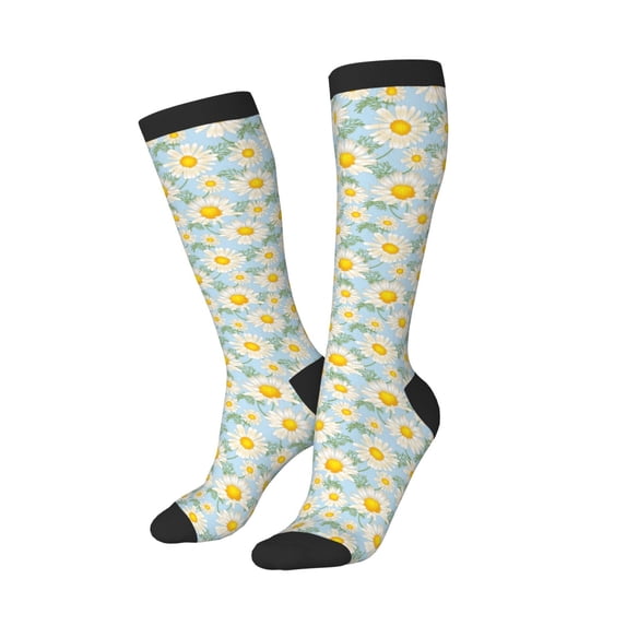 Lsque Daisies Flowers Printed Crew Socks Men's Women's LightWeight Thin Casual Calf Socks ,Knee High Socks,Cotton Socks