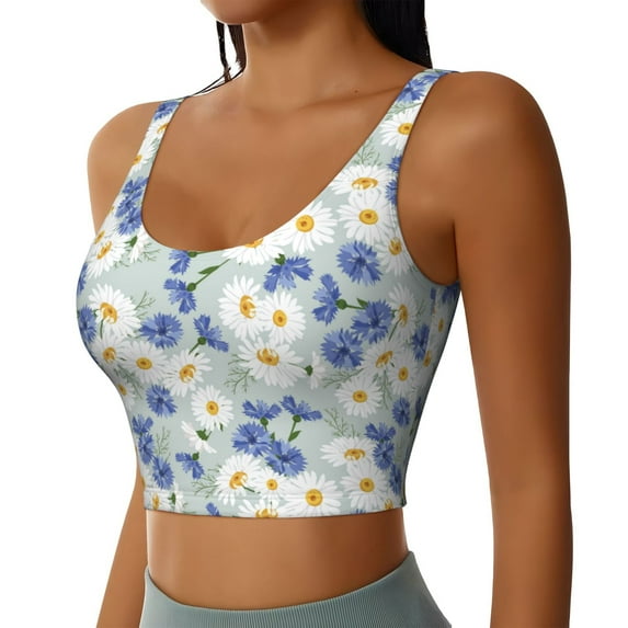 Lsque Daisies Flowers Printed Women'S Sports Bra, Compression, Moisture Wicking, High-Impact Sports Bra For Women,Supportive sports bra-Large