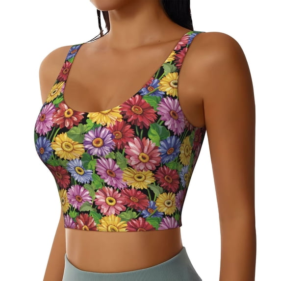 Lsque Daisies Flowers Printed Women'S Sports Bra, Compression, Moisture Wicking, High-Impact Sports Bra For Women,Supportive sports bra-Large