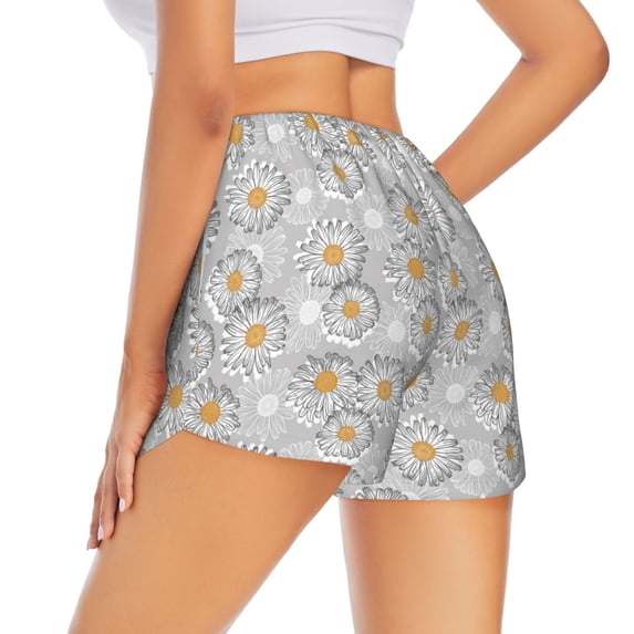 Lsque Daisies Flowers Printed Women's Running Shorts with Liner Pockets,Elastic Quick Dry Workout Athletic Gym Yoga Shorts,Womens High Waist Shorts-Large