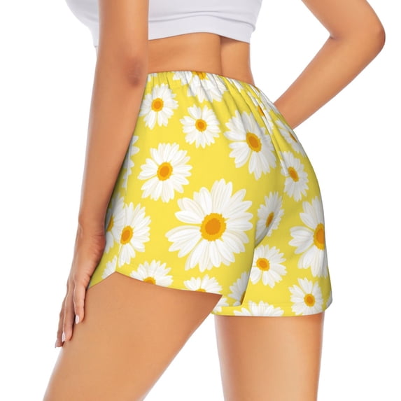 Lsque Daisies Flowers Printed Women's Running Shorts with Liner Pockets,Elastic Quick Dry Workout Athletic Gym Yoga Shorts,Womens High Waist Shorts-Medium