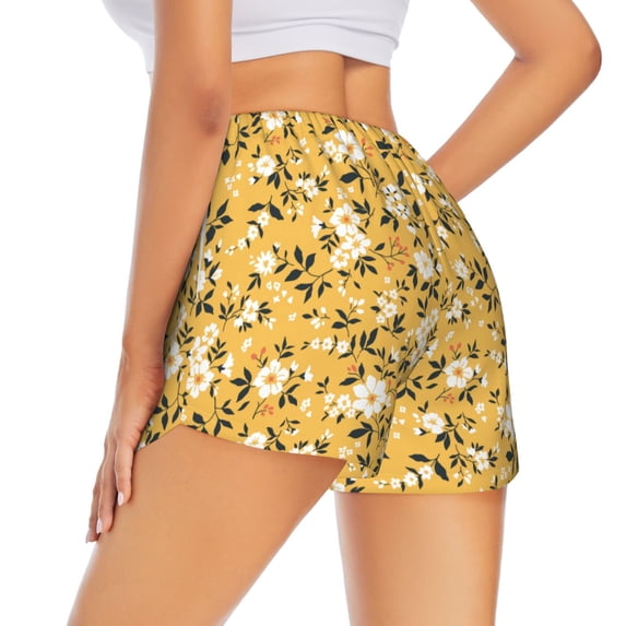 Lsque Daisies Flowers Printed Women's Running Shorts with Liner Pockets,Elastic Quick Dry Workout Athletic Gym Yoga Shorts,Womens High Waist Shorts-X-Large