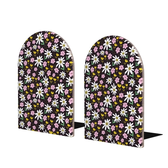 Lsque Daisies Flowers Printed Wood Bookends,Non-Skid Bookend for Shelves,Heavy Duty Support Bookends,Non-Slip Foam Pads for Office, Home, and Library,1 Pair