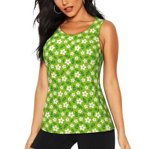 Lsque Daisies Flowers Printed Workout Tank Tops for Women, Athletic Sports Tank Tops, Compression Sleeveless Dry Fit Shirts,Sleeveless Yoga Shirt-Large