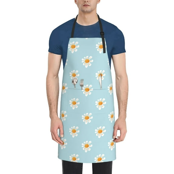 Lsque Daisies Flowers Waterproof Apron Chef Aprons for Men Heavy Duty Chemical Work Apron Extra Long Grilling Aprons with Adjustable Bib Apron