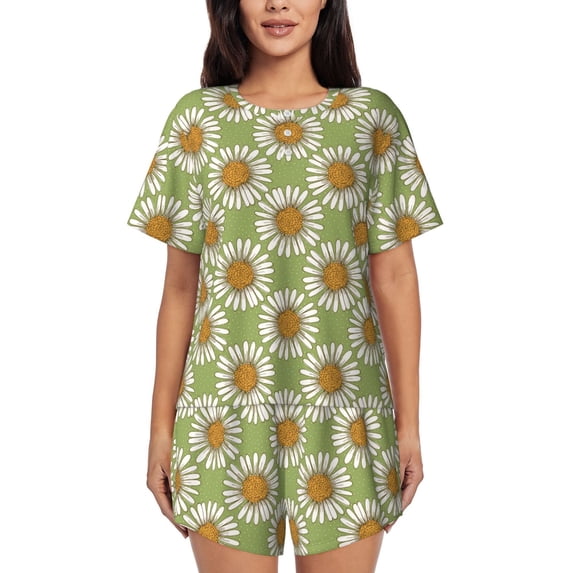 Lsque Daisies Flowers Women's Short-Sleeved Pajama Set - 2 Piece Soft and Lightweight Sleepwear Set-X-Large