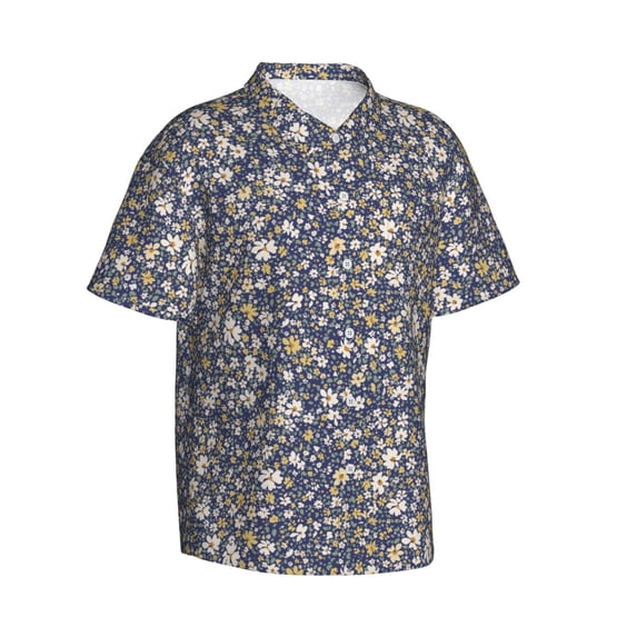 Lsque Daisies Flowers pattern Hawaiian Shirt for Men, Unisex Summer Beach Casual Short Sleeve Button Down Shirts-Large