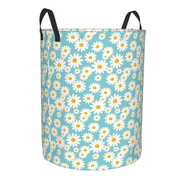 Lsque Daisy Floral A pattern Laundry Hamper Basket, Tall Woven Rope Hamper Basket for Clothes, Lightweight Storage Basket, Collapsible Waterproof-Medium