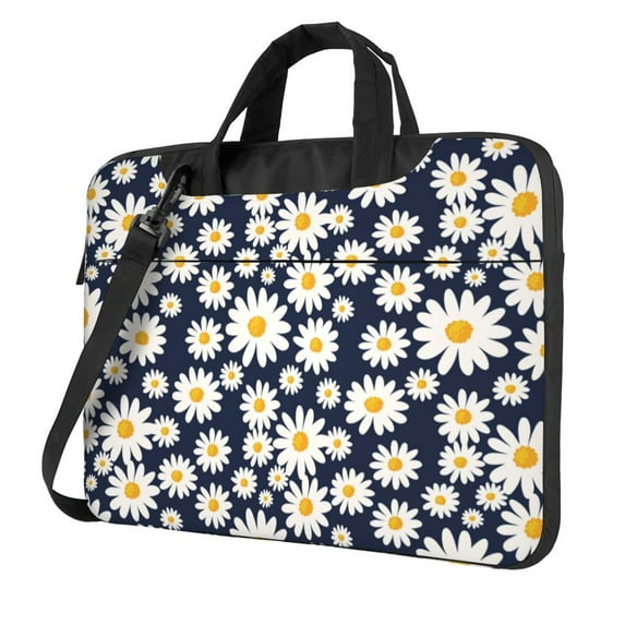 Lsque Daisy Floral Pattern Laptop Bag – Portable & Slim Single-Shoulder Computer Case with Adjustable Strap, Protective, Lightweight for 13”/14”/15.6” Laptops