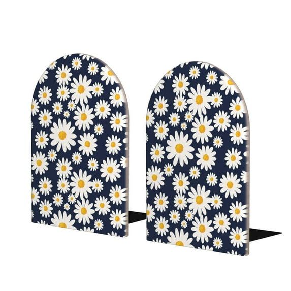 Lsque Daisy Floral Printed Wood Bookends,Non-Skid Bookend for Shelves,Heavy Duty Support Bookends,Non-Slip Foam Pads for Office, Home, and Library,1 Pair