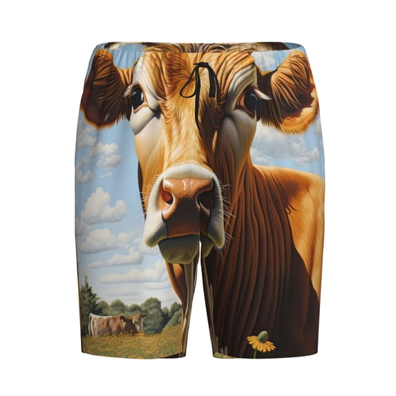 Lsque Daisy Flower Field Cow Mens Sleep Pajama Shorts,Short Pajama Pants, Cotton Ultra-Soft Knit-Small