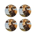thumbnail image 1 of Lsque Daisy Flower Field Cow Pattern 4" Drink Coasters Set of 4, PVC Leather Absorbent Coasters, Table Coaster Set Decorative Coffee Cup Coasters Housewarming Gift -Round Shape, 1 of 6