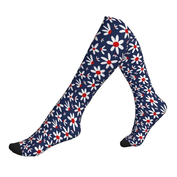 Lsque Daisy Flowers Pattern Sport Compression Socks for Men & Women 15-20 mmHg Knee High Nurse Pregnant Running Medical and Travel Athletic