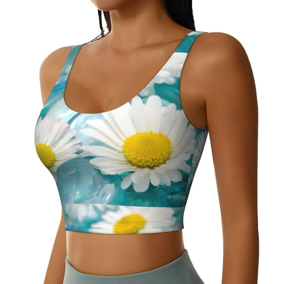 Lsque Daisy Flowers Printed Women'S Sports Bra, Compression, Moisture Wicking, High-Impact Sports Bra For Women,Supportive sports bra-XX-Large