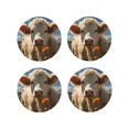 thumbnail image 1 of Lsque Daisy Meadow Cow Pattern 4" Drink Coasters Set of 4, PVC Leather Absorbent Coasters, Table Coaster Set Decorative Coffee Cup Coasters Housewarming Gift -Round Shape, 1 of 6