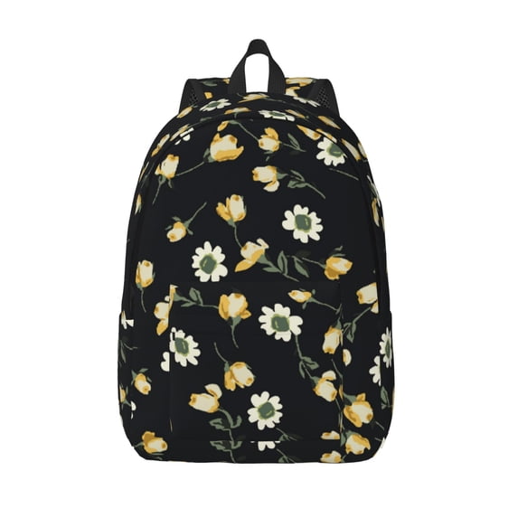 Lsque Daisy Pattern Canvas Daypack, Durable Backpack, High-quality Versatile Backpack,Vintage Compact Backpack-Medium