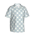 thumbnail image 1 of Lsque Daisy Plaid Blue pattern Hawaiian Shirt for Men, Unisex Summer Beach Casual Short Sleeve Button Down Shirts-Large, 1 of 9
