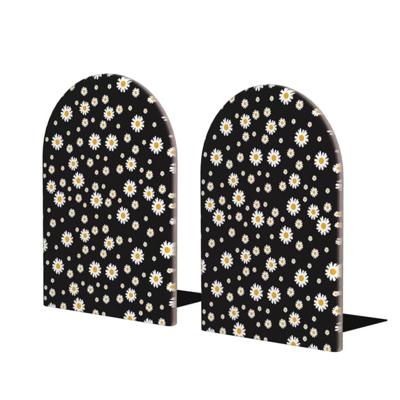 Lsque Daisy Printed Wood Bookends,Non-Skid Bookend for Shelves,Heavy Duty Support Bookends,Non-Slip Foam Pads for Office, Home, and Library,1 Pair