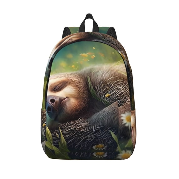 Lsque Daisy Sleeping Sloth Pattern Canvas Daypack, Durable Backpack, High-quality Versatile Backpack,Vintage Compact Backpack-Medium