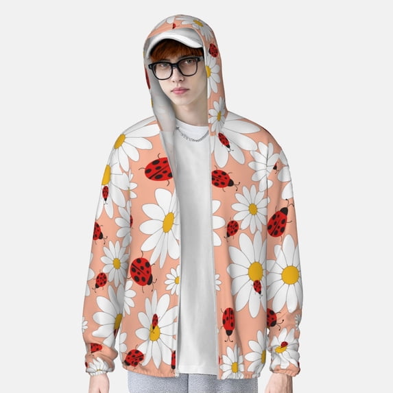 Lsque Daisy and Ladybug UPF 50+ Lightweight Sun Protection Men's Women's Long Sleeve Shirt, Hoodie Performance -XX-Large