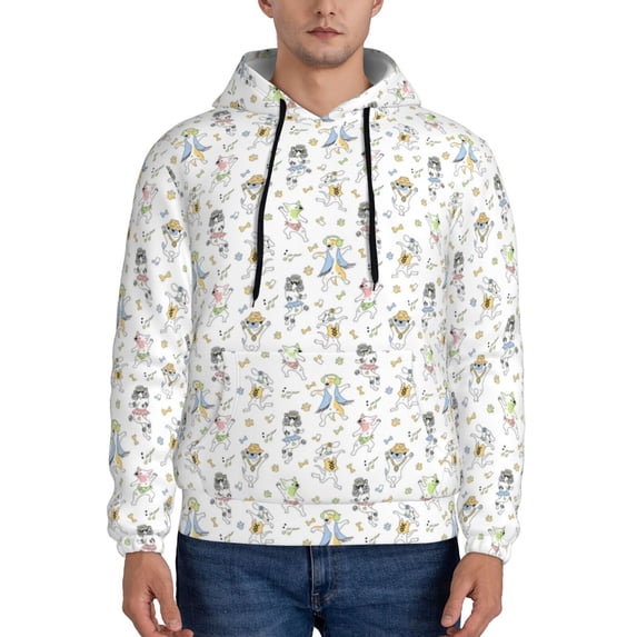 Lsque Dancing Dogs Pattern Casual Men's Hoodie,Hooded Sweatshirt with Kangaroo Pocket,Pullover Hoodie-Small