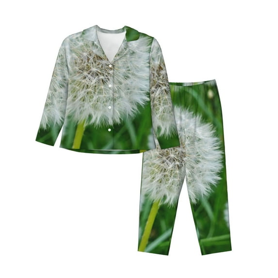 Lsque Dandelion Flower In The Meadow Pattern Long Sleeve Pajama Set for Women - Soft 2-Piece Sleepwear and Loungewear Set with Pockets, Comfy Nightwear-XX-Large