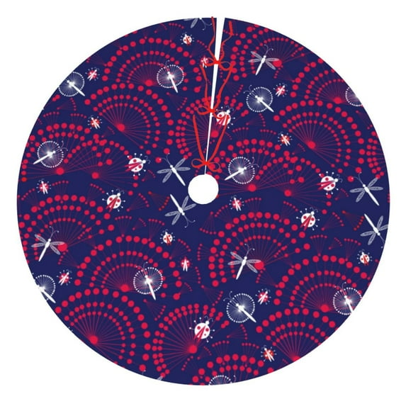Lsque Dandelions Flowers With Dragonflies Print Christmas Tree Skirt, Tree Skirt with Ties or Velcro, Perfect for Holiday Decorations, Halloween, and New Year-36"