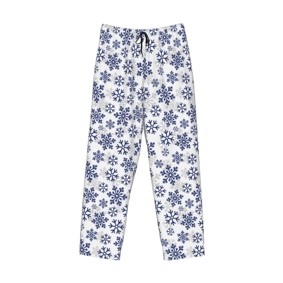 Lsque Dark Blue Snowflakes Print Men's Pajama Pants, Lounge Pant - Comfortable Home Wear,Elastic Waistband, Stylish Design-X-Large