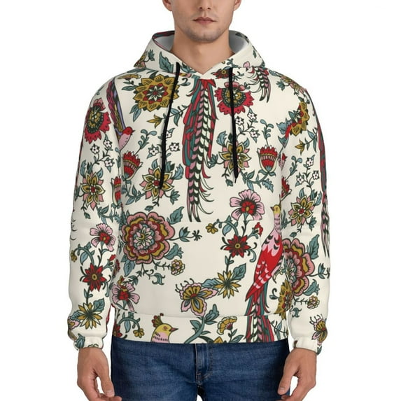 Lsque Dark Enchanted Flowers And Birds Pattern Casual Men's Hoodie,Hooded Sweatshirt with Kangaroo Pocket,Pullover Hoodie-3X-Large