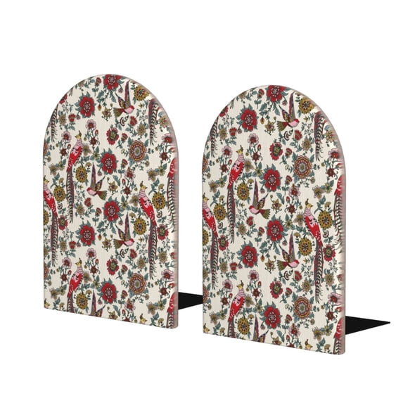 Lsque Dark Enchanted Flowers And Birds Printed Wood Bookends,Non-Skid Bookend for Shelves,Heavy Duty Support Bookends,Non-Slip Foam Pads for Office, Home, and Library,1 Pair
