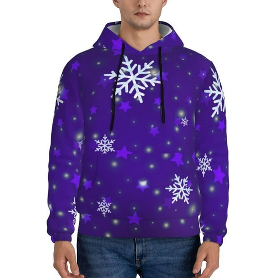 Lsque Dark Purple Snowflakes Pattern Casual Men's Hoodie,Hooded Sweatshirt with Kangaroo Pocket,Pullover Hoodie-3X-Large
