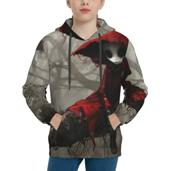 Lsque Dark Red Hooded Girl Patten Youth Hoodie Sweatshirt Pullover with Kangaroo Pocket Boys and Girls Hoodie Warm Hoodie for Kids-Large