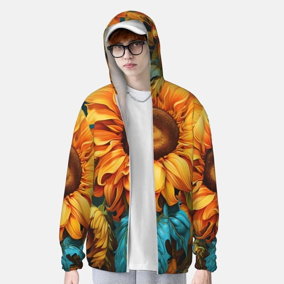 Lsque Deep Yellow Colorful Sunflower UPF 50+ Lightweight Sun Protection Men's Women's Long Sleeve Shirt, Hoodie Performance -3X-Large