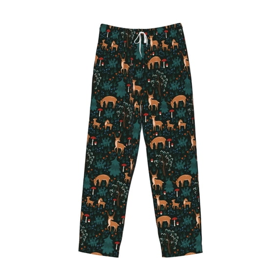 Lsque Deers In The Forest Print Men's Pajama Pants, Lounge Pant - Comfortable Home Wear,Elastic Waistband, Stylish Design-Small