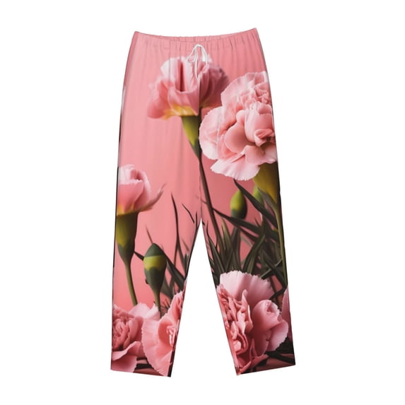Lsque Delicate Pink Carnations A Print Women's Pajama Pants, Lounge Pant - Comfortable Home Wear,Elastic Waistband, Stylish Design-Small
