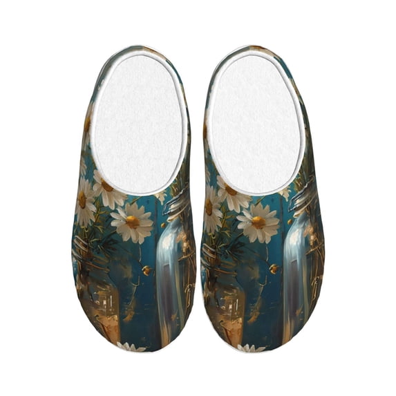 Lsque Delicate White Daisy Jars Pattern Womens Comfort Cotton on Scuff With Memory Foam and Anti-skid Sole Slipper-40/41