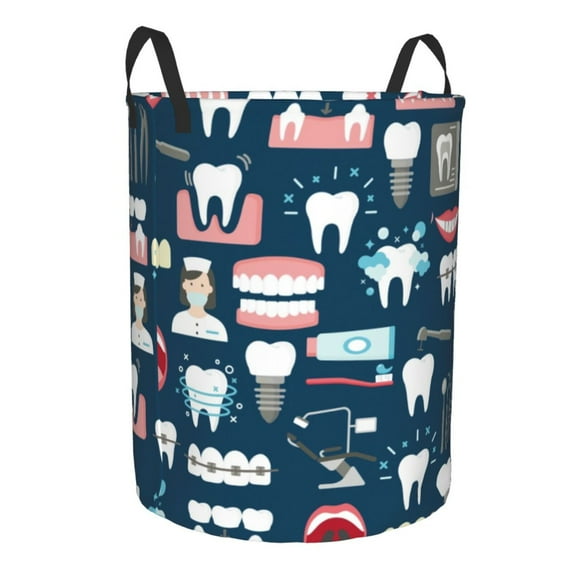 Lsque Dental pattern Laundry Hamper Basket, Tall Woven Rope Hamper Basket for Clothes, Lightweight Storage Basket, Collapsible Waterproof-Small